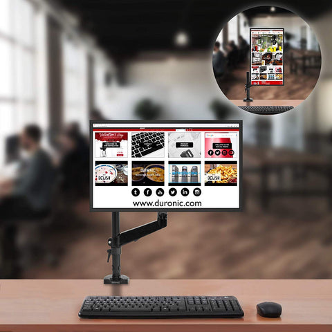 Duronic Monitor Arm Stand with keyboard below.