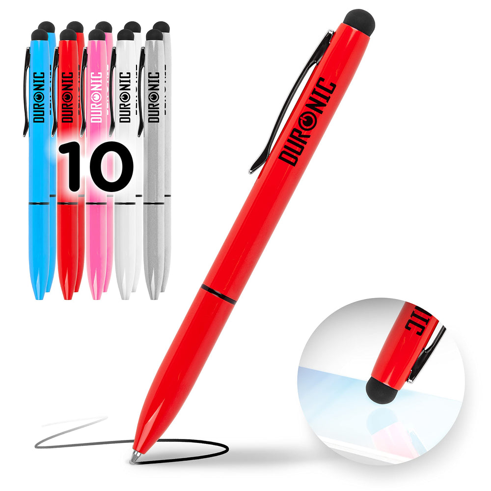Duronic Stylus Pens IS10M [Multi Colour] [pack of 10] Refillable Ballpoint Pen & Rubber Stylus 2-in-1, Capacitive Stylus Pens for Touch Screen Devices for iPad, Tablet, Surface, Laptops, Kindle