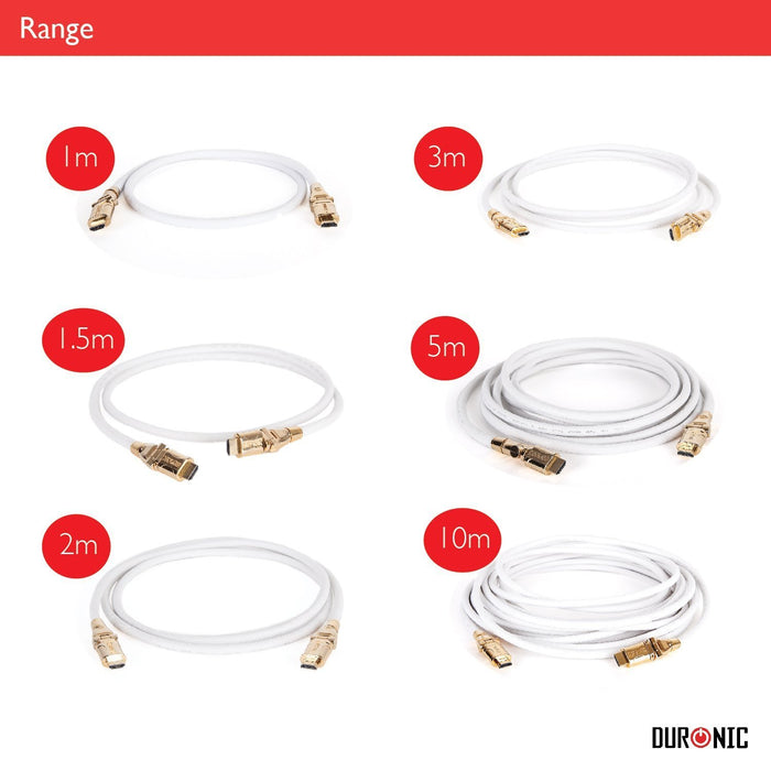 Duronic HDMI Cable [ HDC01 /10] | 10 Metre | WHITE | 1080p High Speed HDMI & Ethernet Lead | 24K Gold Plated Swivel Connectors | Good for PS4, PS3, Xbox, Nintendo, Sky+ HD, Virgin, TV, DVD, BluRay