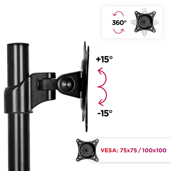Duronic Monitor Arm Stand VESA Head DM45 DM55 DM65 DMG | Mounting Head to Use with Any Duronic Desk Mount Pole Bracket | Rotates and Tilts | Fits VESA 75/101