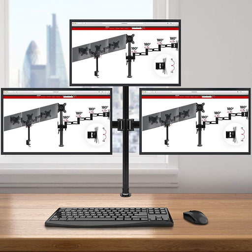 Duronic Triple Monitor Arm Stand DM253 | Multi 3 PC Desk Mount | Steel | Adjustable | For Three 13-27 Inch LED LCD Screens | VESA 75/100 | 8kg Per Screen | Tilt -90°/+35°,Swivel 180°,Rotate 360°