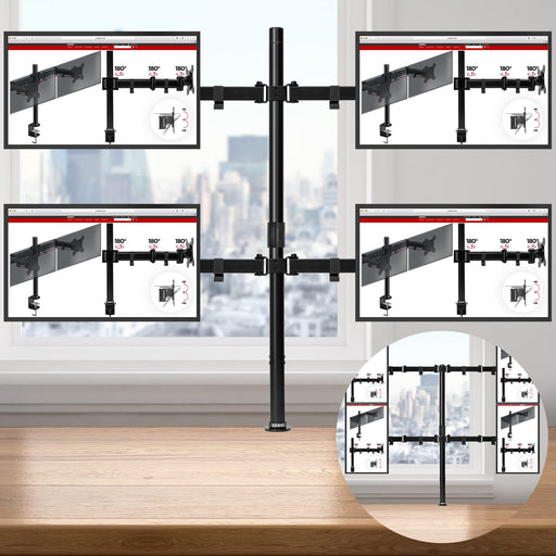 Duronic Quad Monitor Arm Stand DMT154, PC Desk Mount, Extra Tall 100cm Pole, For Four 13-27 LED LCD Screens, VESA 75/100, 2x8kg/17.6lb Capacity, Tilt 90°/35°,Swivel 180°,Rotate 360°
