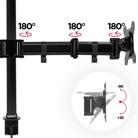 Duronic Dual Monitor Stand DM252 BK PC Desk Monitor Arm Height Adjustable Twin Riser Mount for 13-27” Office Computer Screens 8kg VESA 75 100 Compatible for Dell Phillips HP Samsung