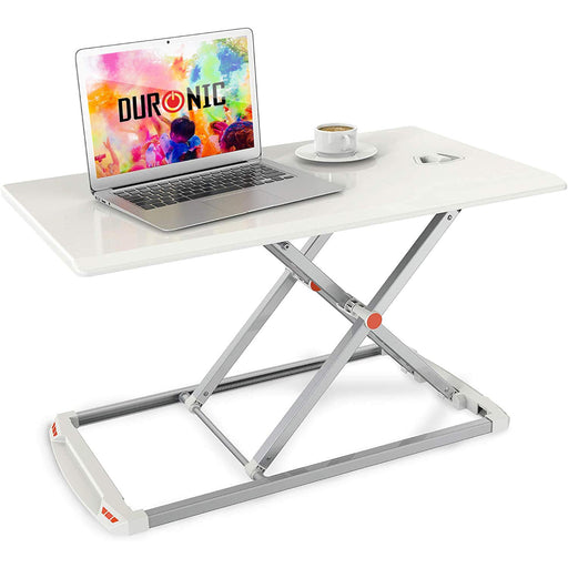 Duronic Sit-Stand Desk DM05D11 WE [WHITE] | Height Adjustable Office Workstation | 74x43cm Platform | Raises from 5-40cm | Riser for PC Computer or Laptop | Ergonomic Desktop Table Converter