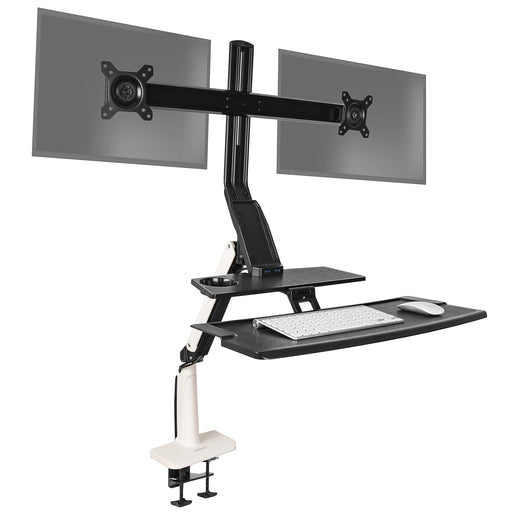 Duronic Sit Stand Desk Mount DM1K1X2 | Wall Mountable | Height Adjustable Riser | For 2 LCD/LED Monitors | Dual Screen | Gas Powered Monitor Arm with Keyboard Tray | Elevated Workstation Converter