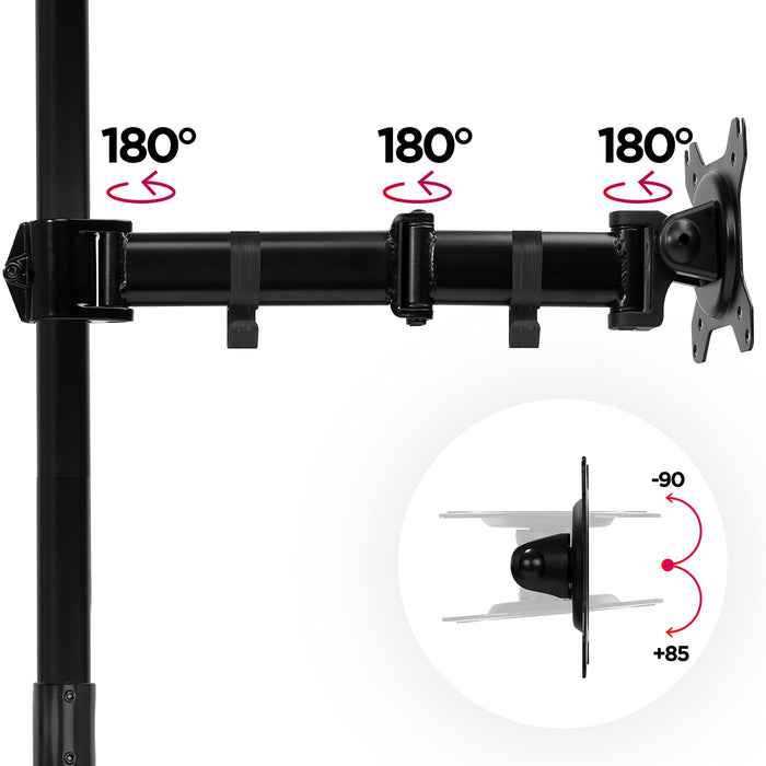 Duronic Dual Monitor Arm Stand DMT252VX2, Vertical PC Desk Mount, Extra Tall 100cm Pole, For Two 13-32 LED LCD Screens, VESA 75/100, 8kg/17.6lb Capacity, Tilt 90°/35°,Swivel 180°,Rotate 360°