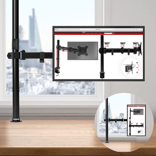 Duronic Single Monitor Arm Stand DMT151X3, PC Desk Mount, Extra Tall 100cm Pole, For One 13-32 LED LCD Screen, VESA 75/100, 8kg/17.6lb Capacity, Tilt 90°/35°,Swivel 180°,Rotate 360°