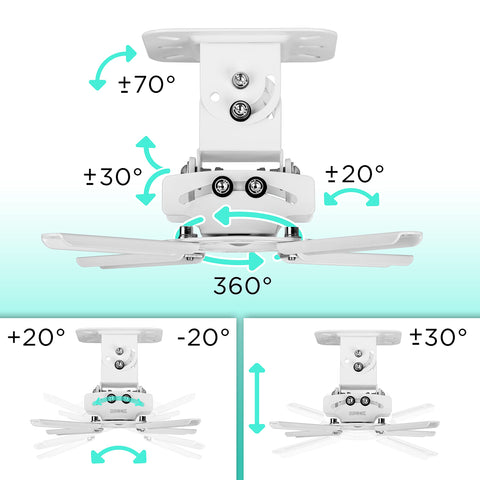 Duronic Projector Mount Stand for Ceiling or Wall Bracket PB05XB | 13.6kg Capacity | Multi-Fit Projector Bracket | Heavy Duty Adjustable Clamp | Tilt Swivel Rotate | White