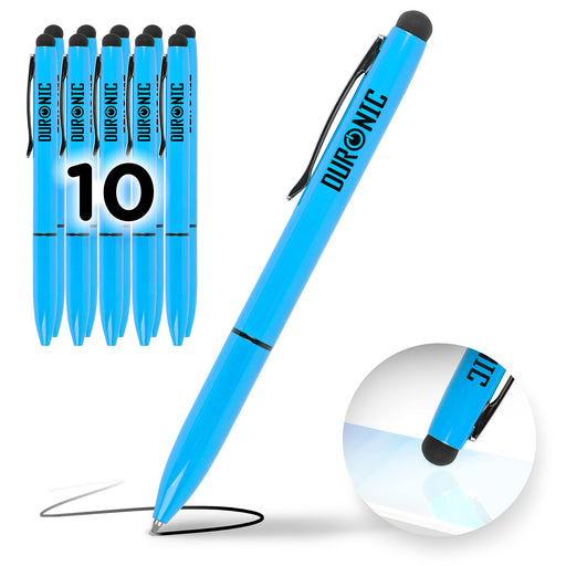 Duronic Stylus Pens IS10BE [BLUE] [pack of 10] Refillable Ballpoint Pen & Rubber Stylus 2-in-1, Capacitive Stylus Pens for Touch Screen Devices for iPad, Tablet, Surface, Laptops, Kindle