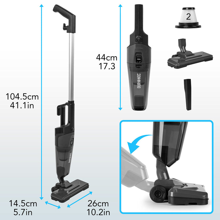 Duronic Upright Vacuum Cleaner VC9 Light Weight Stick Vacuum Cleaners, Energy Class A+ With HEPA Filter, Multi-Surface Cleaning 2-in-1 Corded and Handheld Vac For Home, Car – Black & Grey