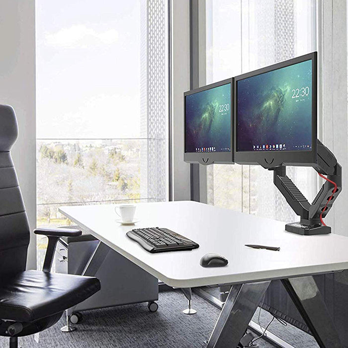 Duronic Monitor Arm Stand DMDC52 | Double Gas-Powered PC Desk Mount | BLACK | Height Adjustable | For Two 13-24 LED LCD Screens | VESA 75/100 | 6.5kg Capacity | Tilt -90°/+85°,Swivel 180°,Rotate 360°