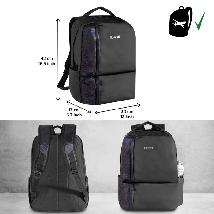 Duronic Laptop Backpack LB24| Casual Bag for School, College, University | Water-Resistant Rucksack | 15.6-inch Internal Padded Laptop MacBook Sleeve | Lightweight | Black/Blue | 2 Bottle Pockets