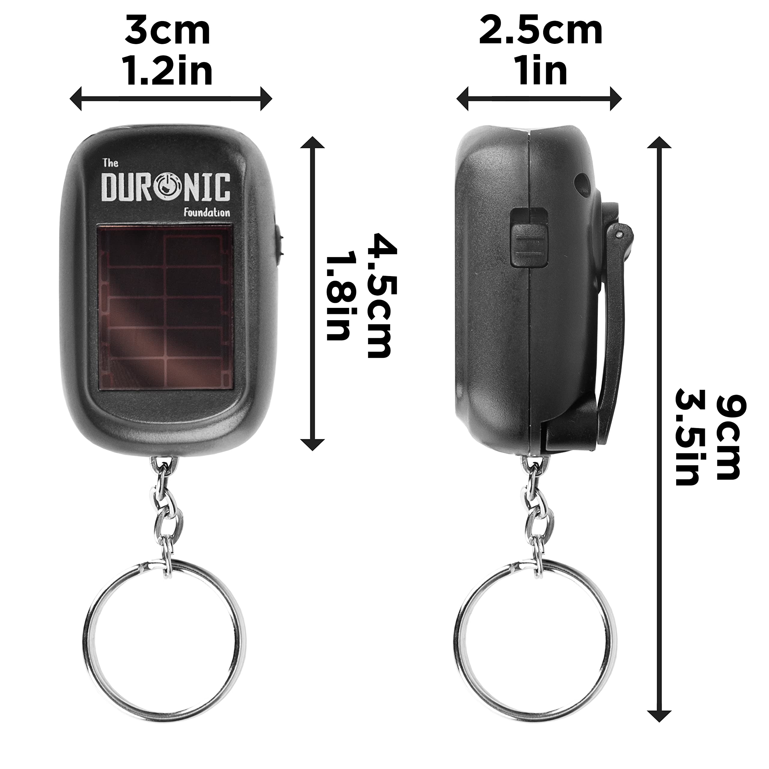 Duronic Keyring LED Torch DF01, Pocket Flashlight, 2-Way Charging - Wind Up and Solar Panel, Eco, Crank Handle Rechargeable, 8 Lumens, Dynamo Keychain Light, No Batteries Needed