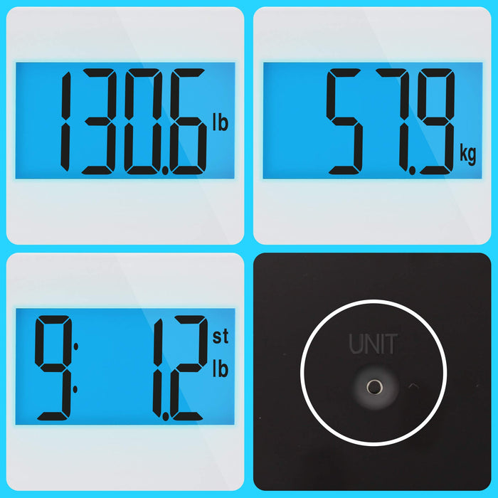 Duronic Digital Bathroom Body Scales BS403 | Measures Body Weight in Kilograms, Pounds and Stones | White Glass Design | Step-On Activation | Precision Sensors | XL Digital Display | 180kg Capacity