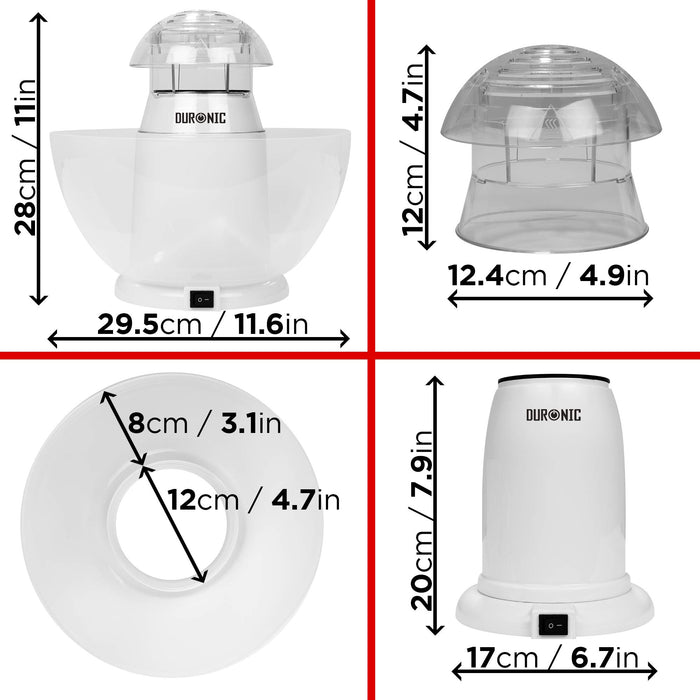 Duronic Popcorn Maker POP50 /WE [WHITE] | Hot Air Corn Popper | Make Homemade Healthy Oil-Free Popcorn | Low Calorie Snacking | Comes with Measuring Cup and Serving Bowl | 1200W