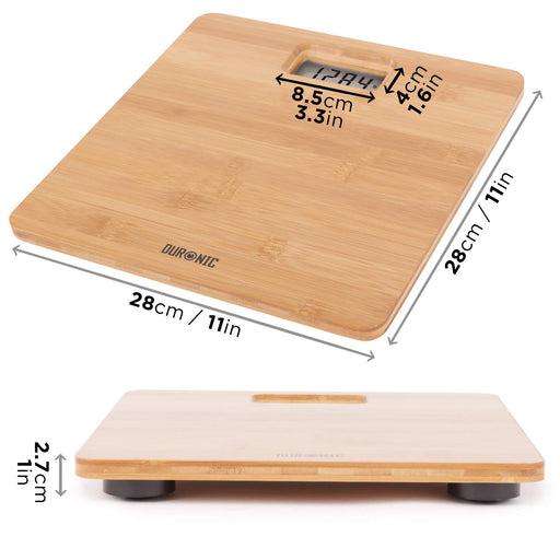 Duronic Digital Bathroom Body Scales BS503 - Measures Body Weight in Kilograms, Pounds and Stones - Lightweight Eco-Friendly Bamboo Design, Step-On Activation, Precision Sensors, 180kg Capacity