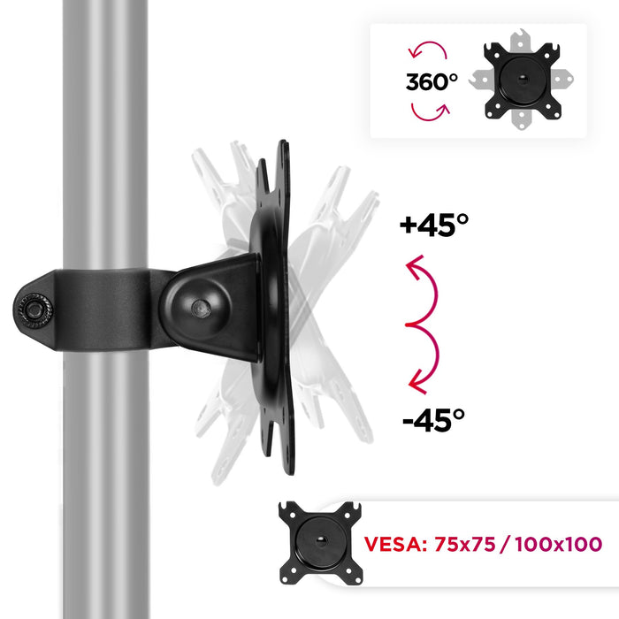 Duronic VESA Head DM15 DM25, Universal Mounting Head to Use with Any Duronic Desk Mount Pole, Bracket for PC Computer Screen, Rotates 360°, Tilts +45°/-45°, Fits VESA 75/100