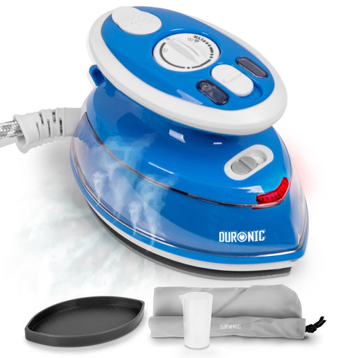 Duronic Travel Iron SI3 BE 400W Mini Irons with Dual Voltage, Variable Temperature & Auto Shut Off Portable 35ml Blue Steam Iron for Holiday Quilting Crafts Compact Design for Travelling