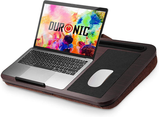Duronic Laptop Tray with Cushion DML422 BROWN, Ergonomic Lap Desk for Bed, Sofa, Car, Built-in Tablet Holder & Mouse Pad, Foam Cushion Support, Portable Design with Carry Handle, For Home/Office