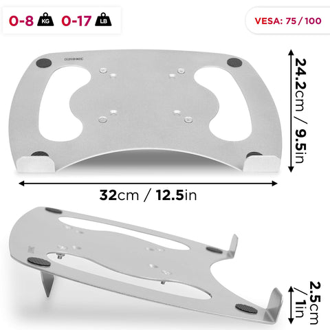 Duronic Laptop Attachment DML1 /SR | SILVER Desk Mount Support Tray for Laptop/Tablet/MacBook | VESA 75/100 | 8kg Capacity | Compatible with DM15 DM25 DM35 DM45 DM55 DM65 DMUSB DMDC DMG Monitor Stands