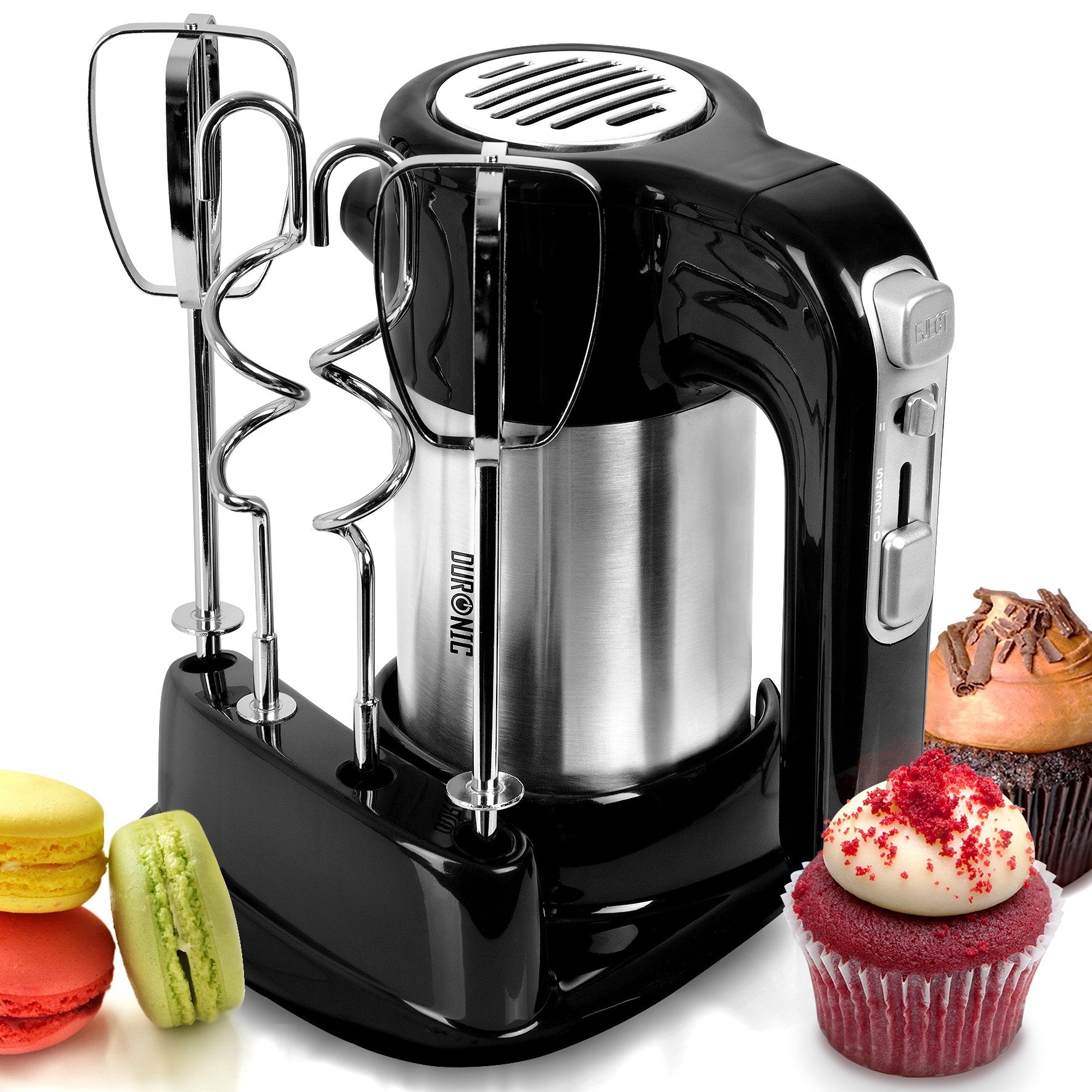 Duronic Electric Hand Mixer HM3 BK Kitchen Handheld Food Mixers for Baking Dough, Bread, Eggs, Cake Mix, Cream, Hand Held Brownie Maker Mixer with 5 Speed Turbo Boost Whisker Hooks Beaters 300W - Black