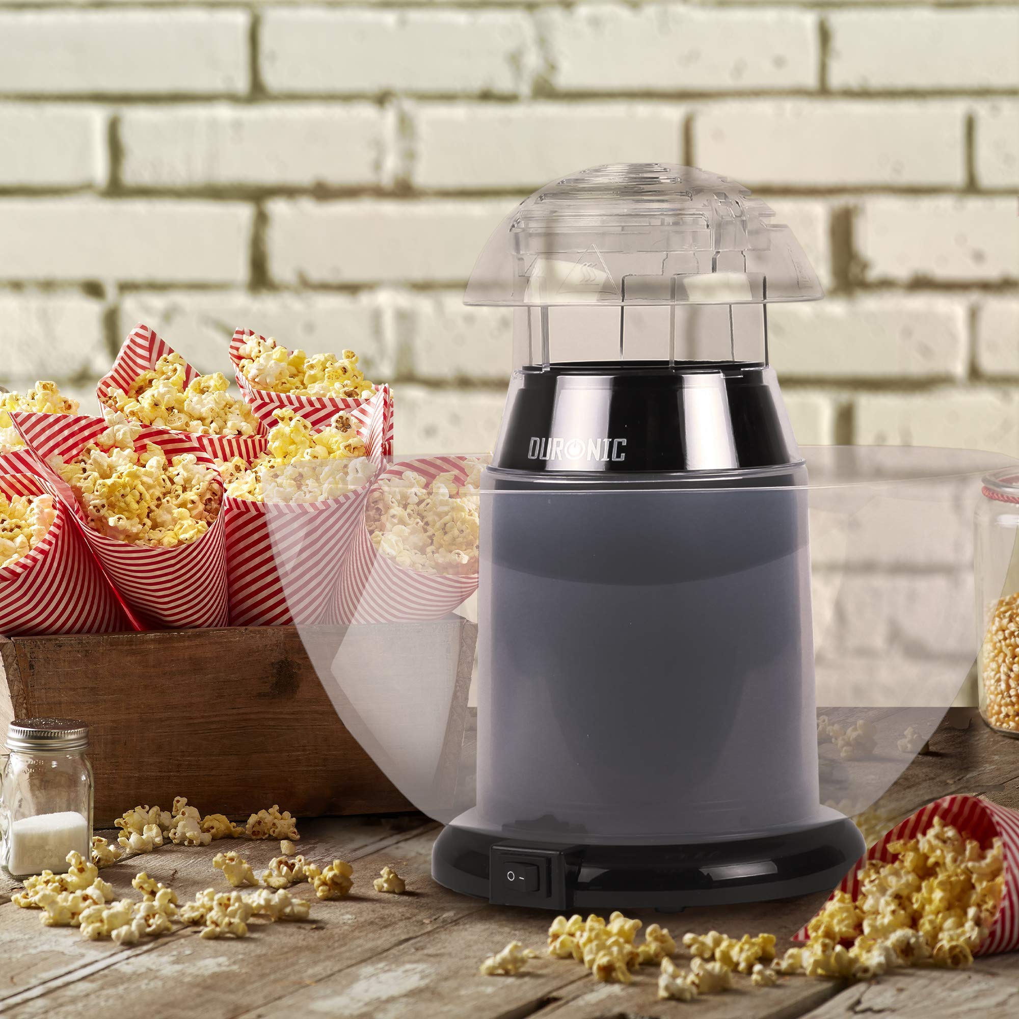 Duronic Popcorn Maker POP50 /BK [BLACK]| Hot Air Corn Popper | Make Homemade Healthy Oil-Free Popcorn | Low Calorie Snacking | Comes with Measuring Cup and Serving Bowl | 1200W
