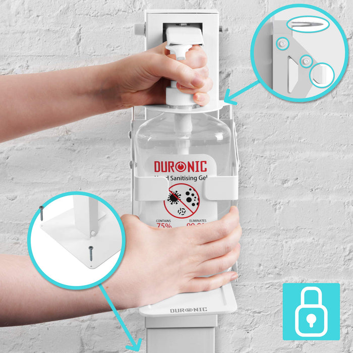 Duronic Hand Gel Floor Standing Dispenser STF-S1L | Freestanding Sanitiser Holder with Drip Tray | Holds Duronic S1000ML 1 Litre Pump Bottle | Stand Has Secure Locking Feature to Prevent Theft