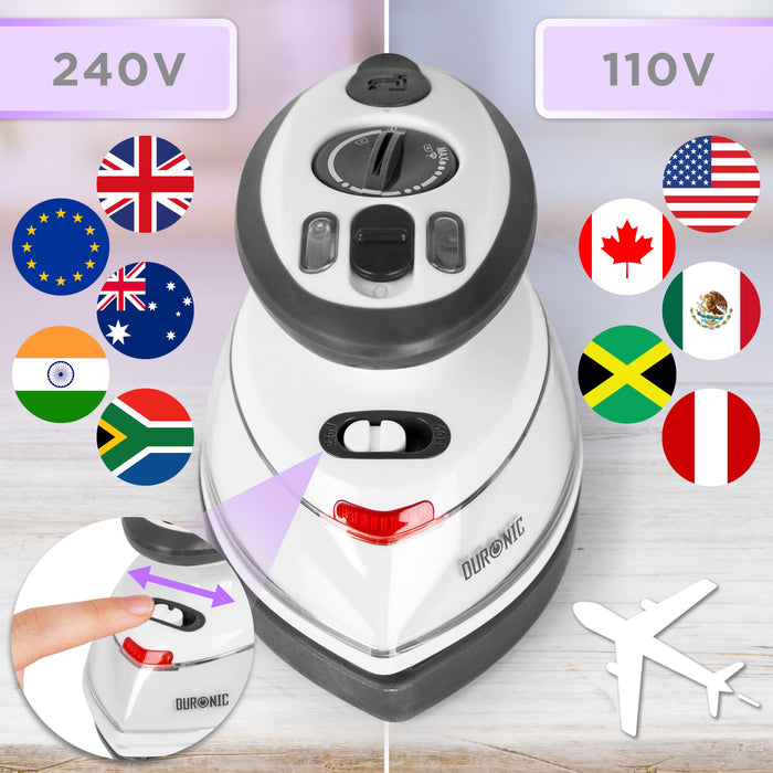 Duronic Travel Iron SI3 WE Mini Lightweight Compact Portable Steam Iron, 35ml Tank 400W Variable Heat Settings For Holiday Quilting Patchwork Applique Craft