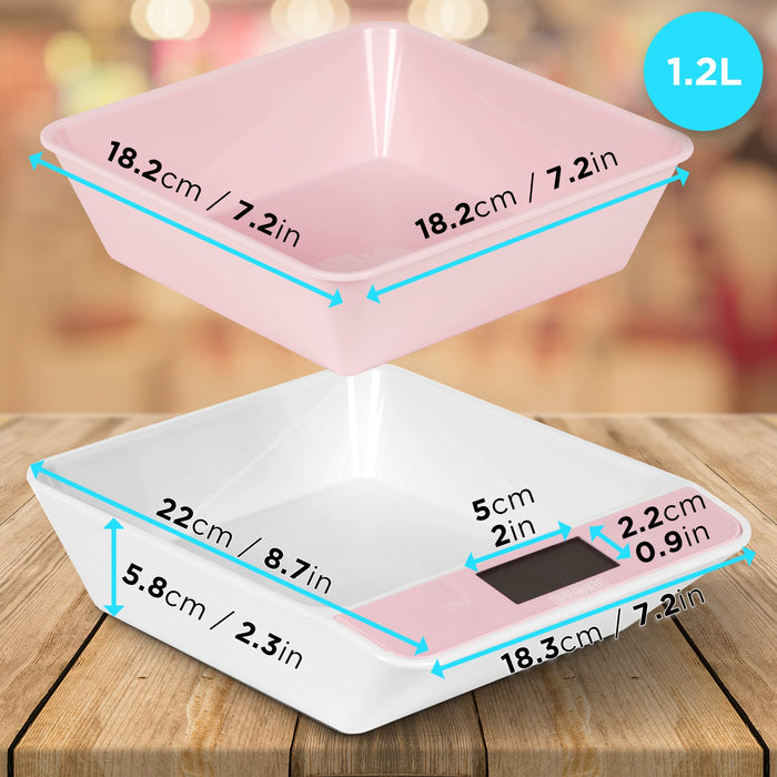 Duronic Kitchen Scales with Bowl KS100 PK for Baking Postal Parcel Weigh | Pink White Design with 1.2L Bowl | 5kg Capacity | Tare | 1g Precision