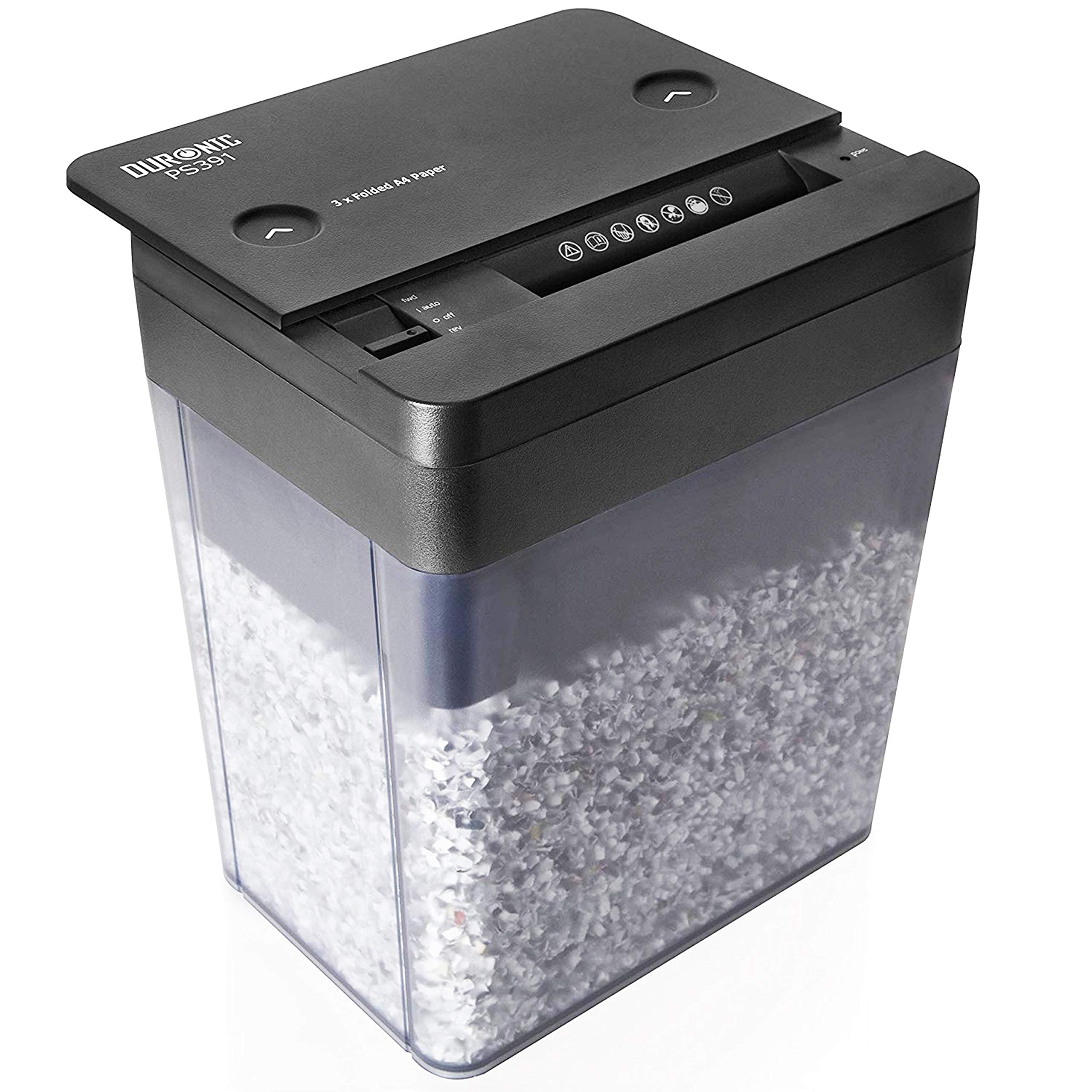Duronic Paper Shredder PS391 Micro Cross Cut Electric Office Mini Desktop Paper Shredder 3X A4 Folded Sheets at a Time GDPR Compliant: Protects Against Data Theft 5L Bin