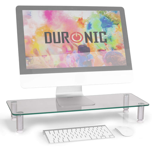 Duronic Monitor Stand Riser DM052-3 | Laptop and Screen Stand for Desktop | Clear Tempered Glass | Support for a TV or PC Computer Monitor | Ergonomic Office Desk Shelf | 20kg Capacity | 70cm x 24cm