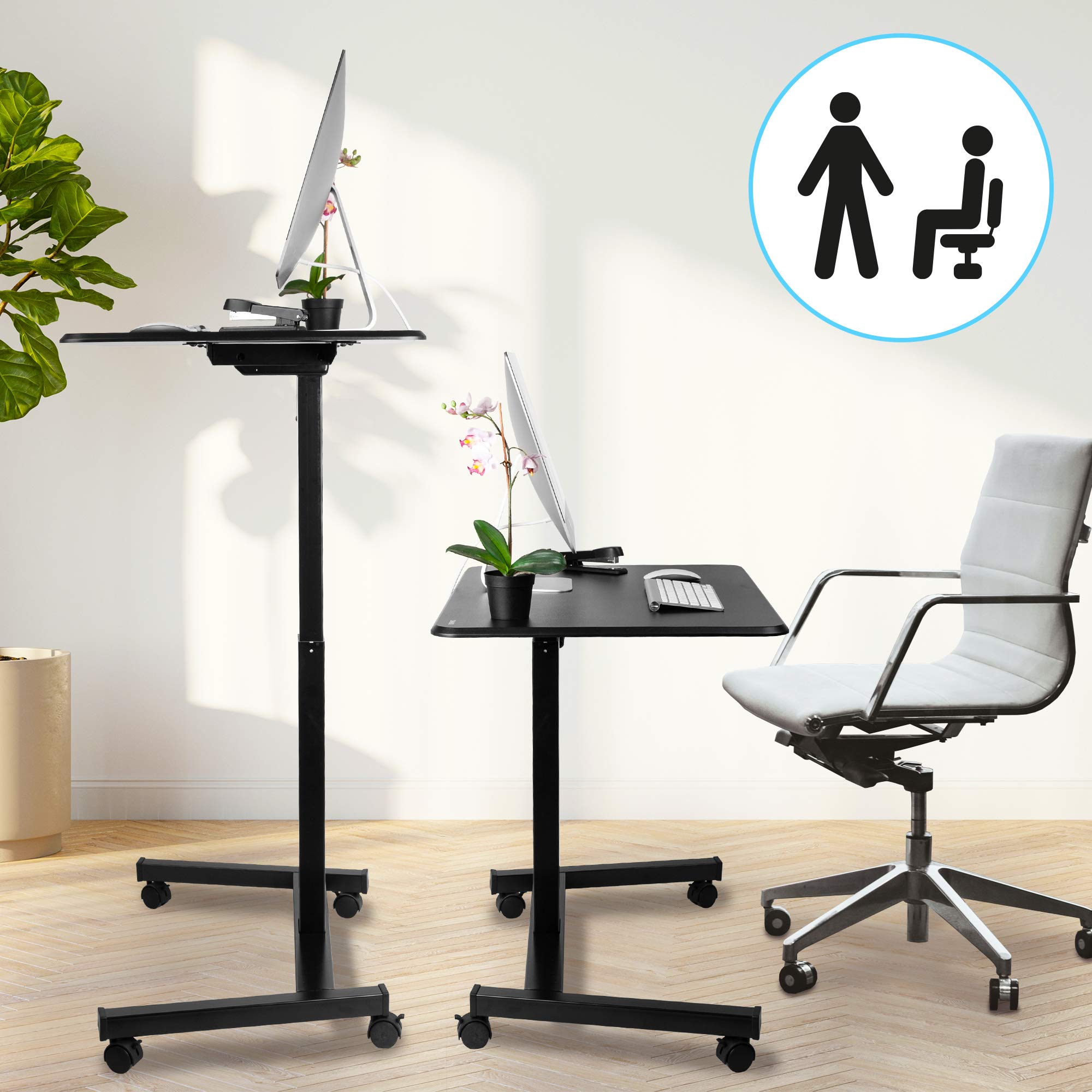 Duronic Sit-Stand Desk WPS47 | Portable Ergonomic Desk for Laptop | 80x50cm Platform | Multi-Use Video Projector Table on Wheels | Adjustable Height by Handle | 30kg Capacity | Home Office Workspace…