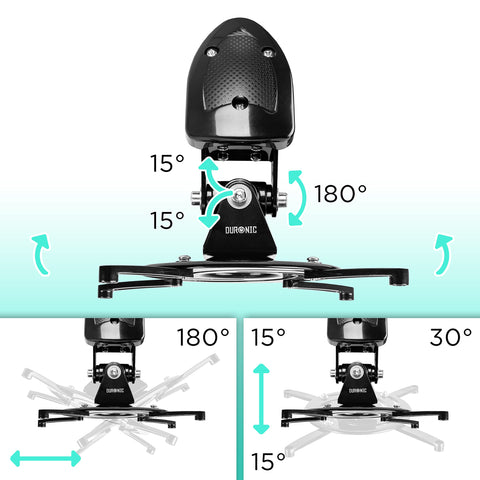 Duronic Projector Mount PB10XM (silver) | Extendable Telescopic Bracket Arm Fixing for Wall | 15kg Capacity | Multi-Fit Projector Bracket | Heavy Duty | Fittings Included | Rotate 360 °, Swivel 180 °, Tilt 60°