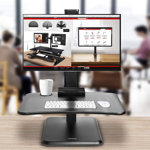 Duronic Sit-Stand Desk DM05D14 | Height Adjustable Office Workstation | 65x51cm Platform | Raises 7-44cm | Riser for PC Computer Screen and Keyboard | Ergonomic Desktop Converter with Screen Mount