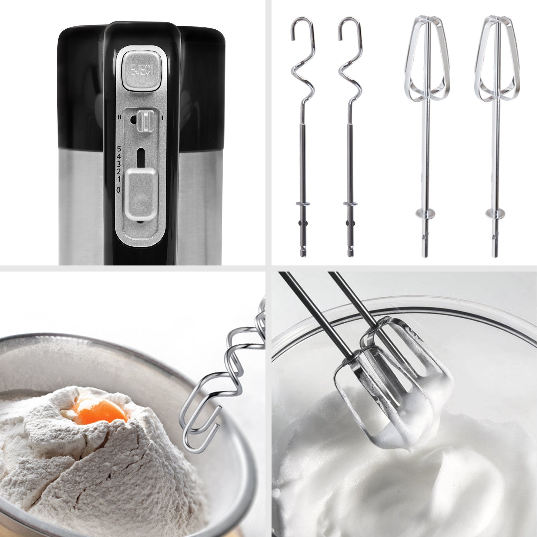 Duronic Electric Hand Mixer HM3 BK Kitchen Handheld Food Mixers for Baking Dough, Bread, Eggs, Cake Mix, Cream, Hand Held Brownie Maker Mixer with 5 Speed Turbo Boost Whisker Hooks Beaters 300W - Black