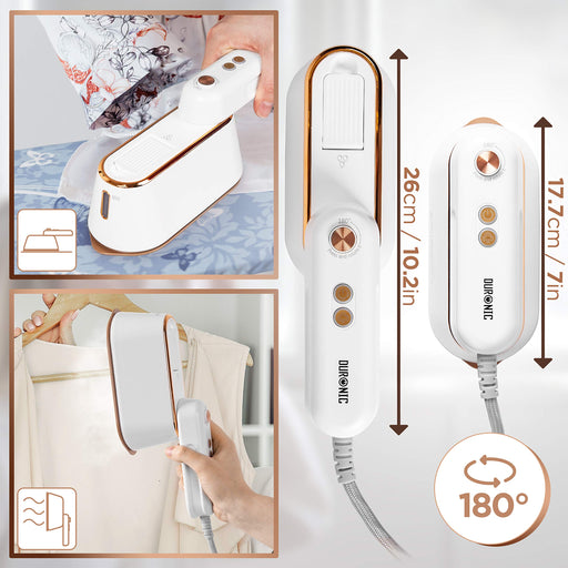 Duronic Steam Irons HS90 WE 1200W Travel Iron Garment Steamers with 90ml Tank, Handheld Vertical Steamer for Travel, Holiday, Quilting, Craft, Crease & Wrinkle Remover, White