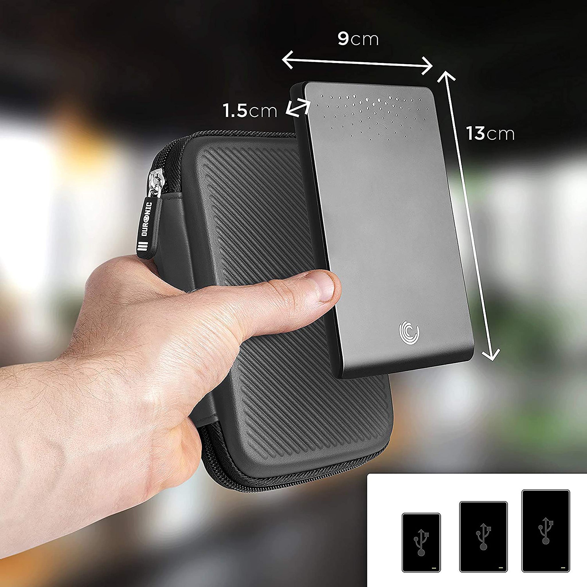 Duronic Portable Hard Drive Case HDC2 /GY Grey EVA Travel Case for Charger Adapter Power Bank SSD Storage Pouch for Seagate, WD, UnionSine, Toshiba, Sandisk, Samsung Drives 500GB to 5TB