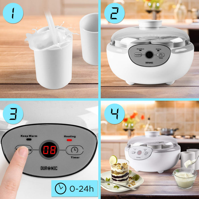 Duronic Yoghurt Maker YM2 | Yogurt Machine with 8 Ceramic Pots | Digital Display | Timer Function | 20W | Make Fresh Homemade Bio-Active Yoghurt in Your Own Kitchen