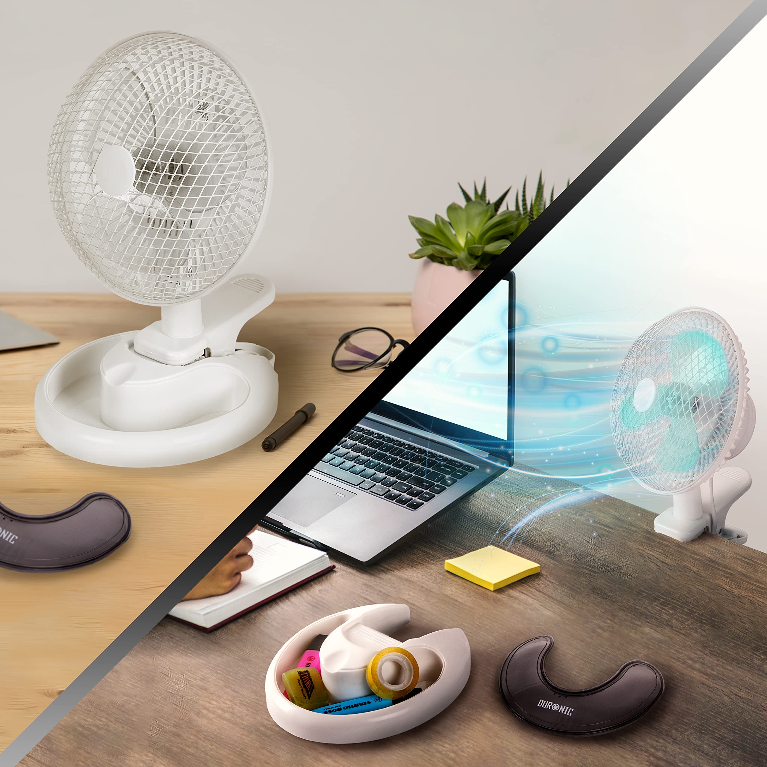 Duronic Mini Desk Fan FN15, 3-in-1 Clip Fan / Wall Fan / Table Fan, 6 Inch Tilting Head, Portable 2 Speed Small Fan, Air Cooler for Summer
