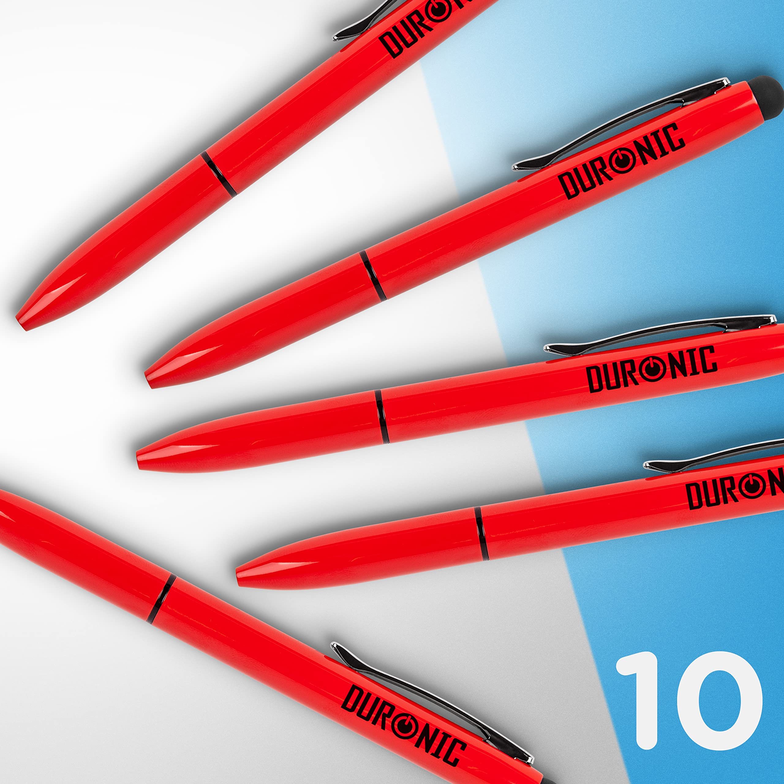 Duronic Stylus Pens IS10RD [RED] [pack of 10] Refillable Ballpoint Pen & Rubber Stylus 2-in-1, Capacitive Stylus Pens for Touch Screen Devices for iPad, Tablet, Surface, Laptops, Kindle