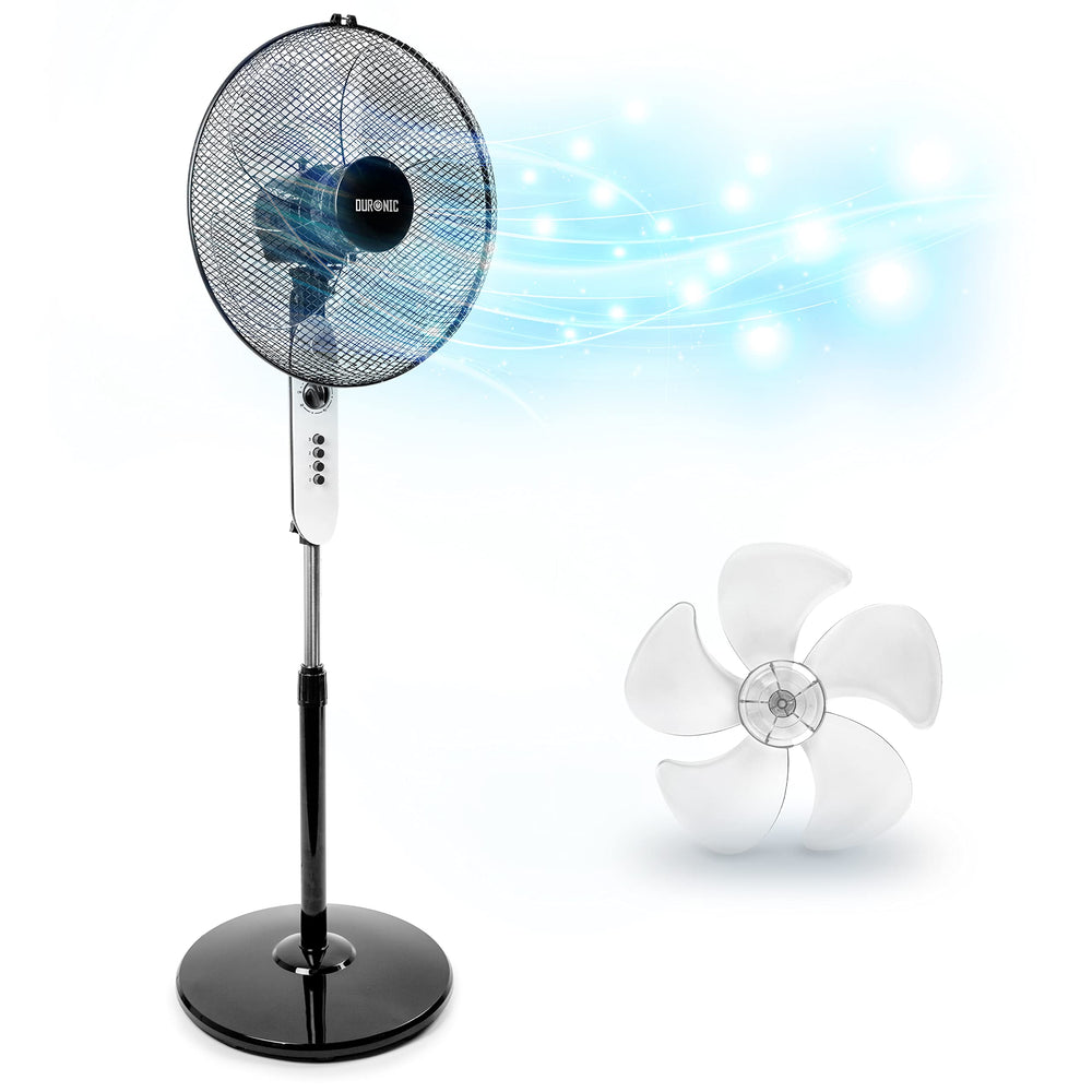 Duronic Pedestal Fan FN45, Stand Up Fan, Floor Standing Cooling 16 Inch Fan, 5 Blade Oscillating Air Cooler for Summer, 3 Speed, Timer, Adjustable Tilt