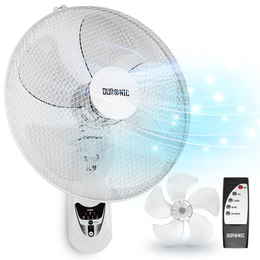 Duronic Wall Fan FN55 WE Wall Mounted Fan with Remote Control, 16 Inch Fan, 3 Speeds, Timer, White Fan with 5 Blades for Ultimate Air Cooling