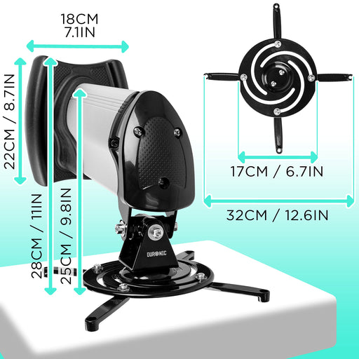 Duronic Projector Mount PB10XM (silver) | Extendable Telescopic Bracket Arm Fixing for Wall | 15kg Capacity | Universal | Heavy Duty | Fittings Included | Rotate 360 °, Swivel 180 °, Tilt 60°