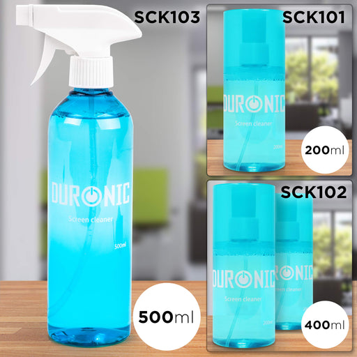 Duronic Screen Cleaner Kit SCK102 PC Monitor Screen TV Spray | 2 X 200ml | For Home and Office use With Microfibre Cloth | Ideal for Laptops, Smartphones, Televisions, Tablets LCD/OLED/LED