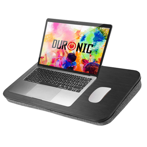 Duronic Laptop Tray with Cushion DML412 | Ergonomic Lap Desk for Bed, Sofa, Car | Large Flat Platform | Foam Cushion Support | Black | Portable Design with Carry Handle | For Home/Office