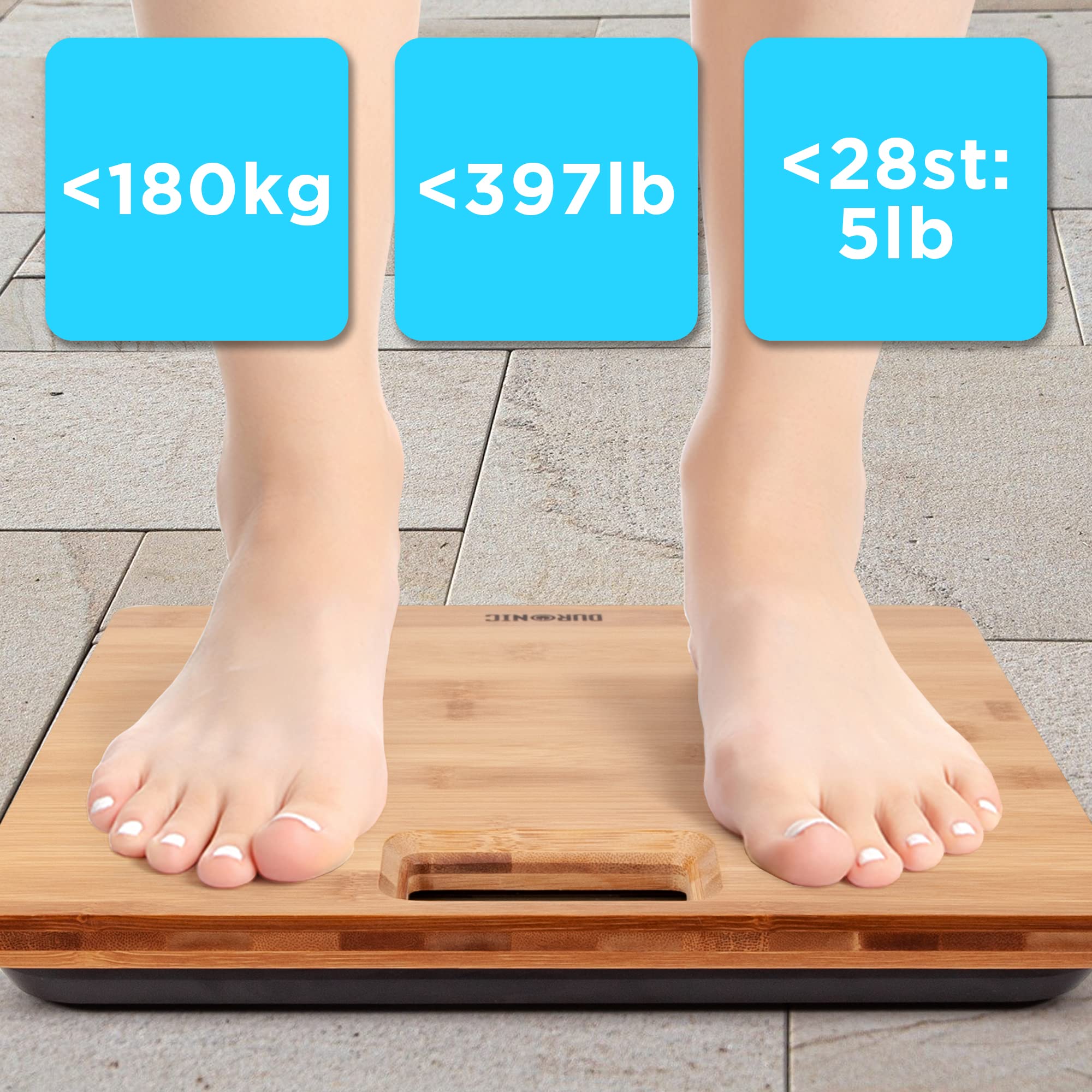 Duronic Digital Bathroom Scales BS504 Body Weight Weighing Scales Stone lb kg High Precision Sensors 180kg Capacity Eco-Friendly Bamboo Design