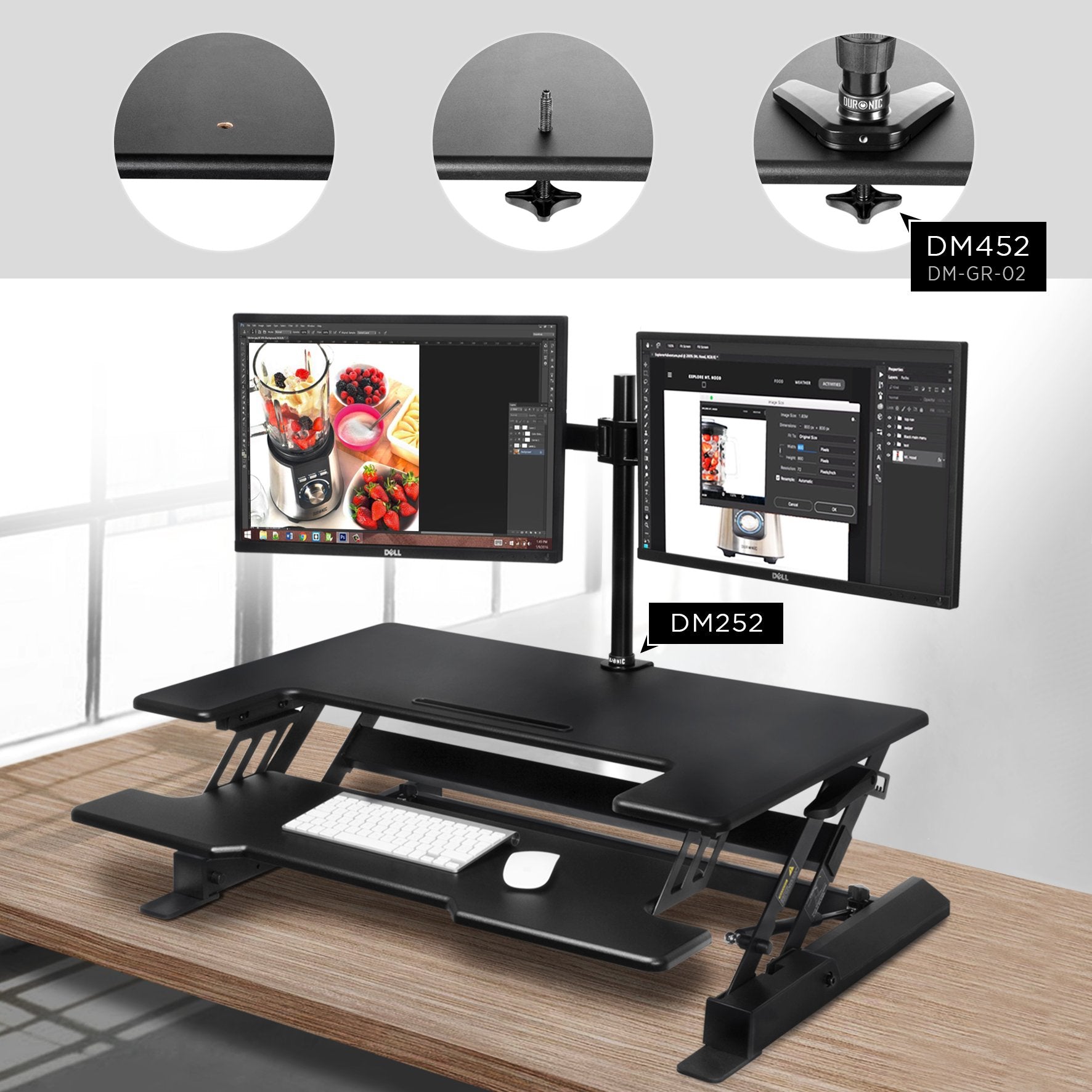 Duronic Sit-Stand Desk DM05D1 [BLACK] | Height Adjustable Office Workstation | 92x56cm Platform | Raises 16.5-41.5cm | PC Computer Screen, Keyboard, Laptop Riser | Ergonomic Desktop Table Converter