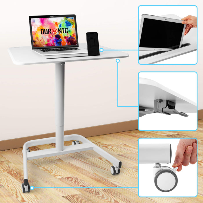 Duronic Sit-Stand Desk WPS77 | White Ergonomic Desk with Tablet Holder | Multi-Use Table for Adults & Children | 71x50cm Platform | Portable with Lockable Wheels | Adjustable Height | 15kg Capacity…