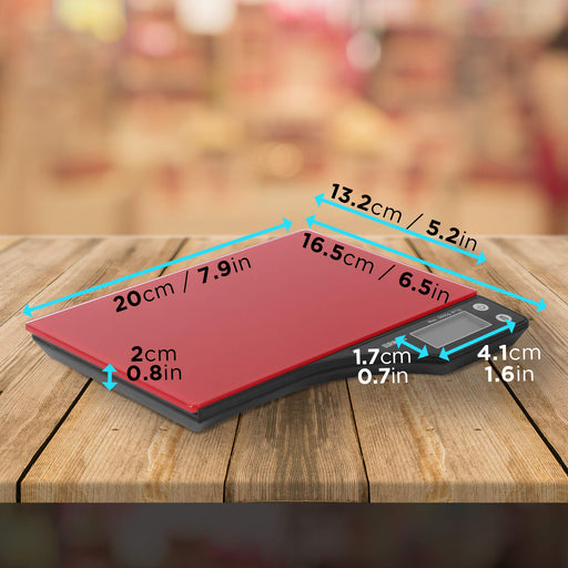 Duronic Digital Kitchen Scales KS350 Electronic Kitchen Scale Measuring Weighing Scale Red Baking Scale for Cooking Baking Postal Pet Food Measurement Baker Weight Scale, with Tare Clear LCD Display
