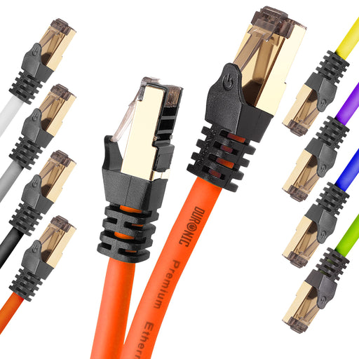 Duronic Ethernet Cable 3M High Speed CAT 8 Patch Network Shielded Lead 2GHz / 2000MHz / 40 Gigabit, CAT8 SFTP Wire, Snagless RJ45 Super-Fast Data - Orange